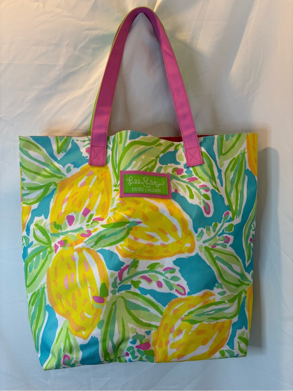 Lilly Pulitzer Lemon Floral Tote with Pink Handles